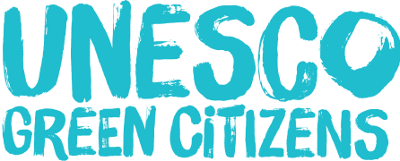 Logo for UNESCO Green Citizens, featuring bold turquoise text