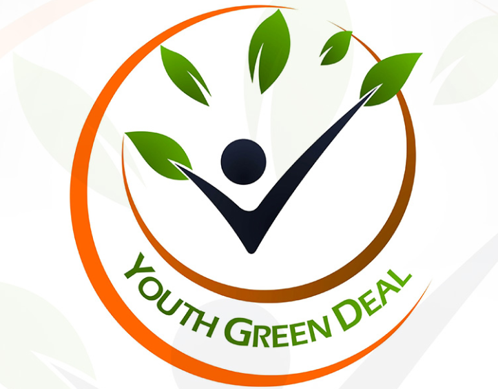 Logo for 'Youth Green Deal,' featuring a circular design with green leaves and a checkmark symbol
